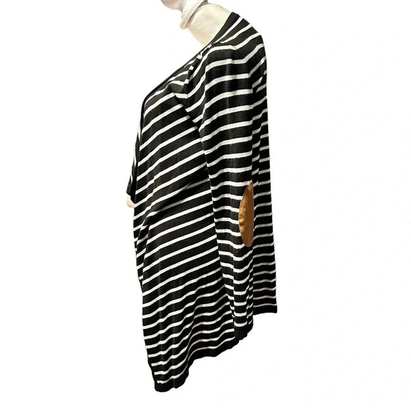 Market & Spruce Sweater Cardigan Black Striped Elbow Patch Long Sleeve S… - Picture 2 of 5